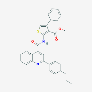 molecular formula C31H26N2O3S B452937 Methyl 4-phenyl-2-({[2-(4-propylphenyl)-4-quinolinyl]carbonyl}amino)-3-thiophenecarboxylate 