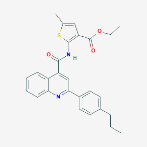 molecular formula C27H26N2O3S B452938 Ethyl 5-methyl-2-({[2-(4-propylphenyl)-4-quinolinyl]carbonyl}amino)-3-thiophenecarboxylate 