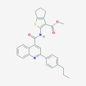 molecular formula C28H26N2O3S B452940 methyl 2-({[2-(4-propylphenyl)-4-quinolinyl]carbonyl}amino)-5,6-dihydro-4H-cyclopenta[b]thiophene-3-carboxylate 
