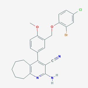 molecular formula C25H23BrClN3O2 B452943 2-amino-4-{3-[(2-bromo-4-chlorophenoxy)methyl]-4-methoxyphenyl}-6,7,8,9-tetrahydro-5H-cyclohepta[b]pyridine-3-carbonitrile 