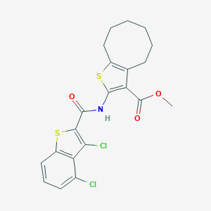 molecular formula C21H19Cl2NO3S2 B452949 Methyl 2-{[(3,4-dichloro-1-benzothien-2-yl)carbonyl]amino}-4,5,6,7,8,9-hexahydrocycloocta[b]thiophene-3-carboxylate 