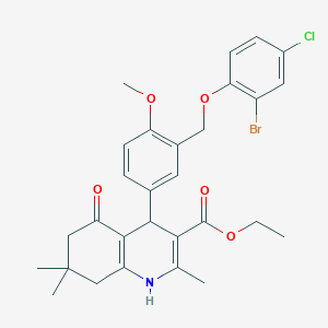 molecular formula C29H31BrClNO5 B452951 Ethyl 4-{3-[(2-bromo-4-chlorophenoxy)methyl]-4-methoxyphenyl}-2,7,7-trimethyl-5-oxo-1,4,5,6,7,8-hexahydro-3-quinolinecarboxylate 
