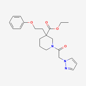 molecular formula C21H27N3O4 B4529545 ethyl 3-(2-phenoxyethyl)-1-(1H-pyrazol-1-ylacetyl)-3-piperidinecarboxylate 