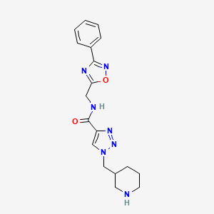 molecular formula C18H21N7O2 B4529569 N-[(3-phenyl-1,2,4-oxadiazol-5-yl)methyl]-1-(piperidin-3-ylmethyl)-1H-1,2,3-triazole-4-carboxamide 