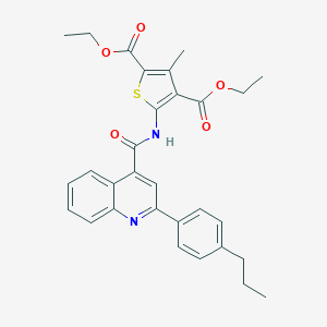 molecular formula C30H30N2O5S B452959 Diethyl 3-methyl-5-({[2-(4-propylphenyl)-4-quinolinyl]carbonyl}amino)-2,4-thiophenedicarboxylate 