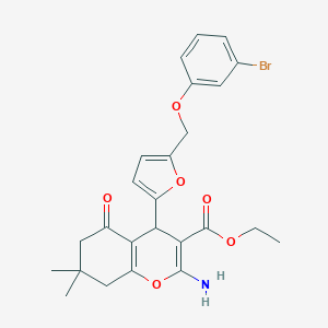 molecular formula C25H26BrNO6 B452961 ethyl 2-amino-4-{5-[(3-bromophenoxy)methyl]-2-furyl}-7,7-dimethyl-5-oxo-5,6,7,8-tetrahydro-4H-chromene-3-carboxylate 