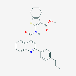 molecular formula C29H28N2O3S B452963 Methyl 2-({[2-(4-propylphenyl)-4-quinolinyl]carbonyl}amino)-4,5,6,7-tetrahydro-1-benzothiophene-3-carboxylate 
