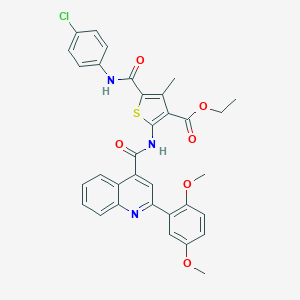 molecular formula C33H28ClN3O6S B452964 Ethyl 5-[(4-chloroanilino)carbonyl]-2-({[2-(2,5-dimethoxyphenyl)-4-quinolinyl]carbonyl}amino)-4-methyl-3-thiophenecarboxylate 