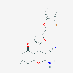 molecular formula C23H21BrN2O4 B452969 2-amino-4-{5-[(2-bromophenoxy)methyl]-2-furyl}-7,7-dimethyl-5-oxo-5,6,7,8-tetrahydro-4H-chromene-3-carbonitrile 
