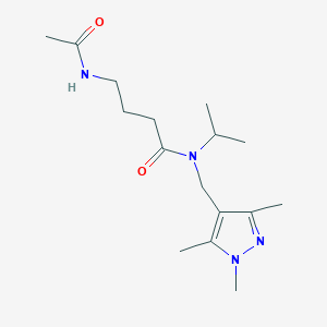 molecular formula C16H28N4O2 B4529718 4-(acetylamino)-N-isopropyl-N-[(1,3,5-trimethyl-1H-pyrazol-4-yl)methyl]butanamide 