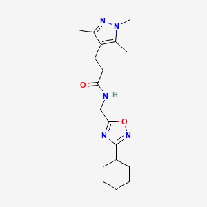 molecular formula C18H27N5O2 B4529728 N-[(3-cyclohexyl-1,2,4-oxadiazol-5-yl)methyl]-3-(1,3,5-trimethyl-1H-pyrazol-4-yl)propanamide 