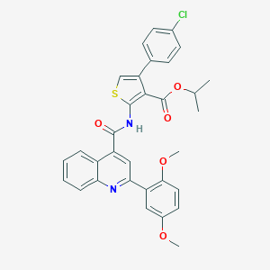 molecular formula C32H27ClN2O5S B452973 Isopropyl 4-(4-chlorophenyl)-2-({[2-(2,5-dimethoxyphenyl)-4-quinolinyl]carbonyl}amino)-3-thiophenecarboxylate 