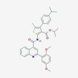 molecular formula C36H36N2O5S B452974 Isopropyl 2-({[2-(2,5-dimethoxyphenyl)-4-quinolinyl]carbonyl}amino)-4-(4-isopropylphenyl)-5-methyl-3-thiophenecarboxylate 