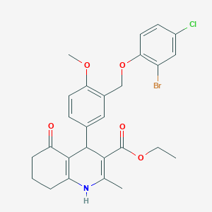 molecular formula C27H27BrClNO5 B452984 Ethyl 4-{3-[(2-bromo-4-chlorophenoxy)methyl]-4-methoxyphenyl}-2-methyl-5-oxo-1,4,5,6,7,8-hexahydro-3-quinolinecarboxylate 