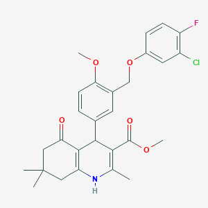 molecular formula C28H29ClFNO5 B452987 Methyl 4-{3-[(3-chloro-4-fluorophenoxy)methyl]-4-methoxyphenyl}-2,7,7-trimethyl-5-oxo-1,4,5,6,7,8-hexahydro-3-quinolinecarboxylate 
