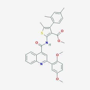 molecular formula C33H30N2O5S B452988 Methyl 2-({[2-(2,5-dimethoxyphenyl)-4-quinolinyl]carbonyl}amino)-4-(2,4-dimethylphenyl)-5-methyl-3-thiophenecarboxylate 