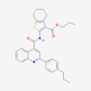molecular formula C31H32N2O3S B452990 Propyl 2-({[2-(4-propylphenyl)-4-quinolinyl]carbonyl}amino)-4,5,6,7-tetrahydro-1-benzothiophene-3-carboxylate 