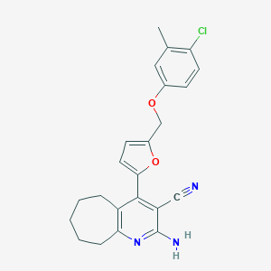 molecular formula C23H22ClN3O2 B452991 2-amino-4-{5-[(4-chloro-3-methylphenoxy)methyl]-2-furyl}-6,7,8,9-tetrahydro-5H-cyclohepta[b]pyridine-3-carbonitrile 