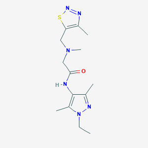 molecular formula C14H22N6OS B4529915 N-(1-ethyl-3,5-dimethyl-1H-pyrazol-4-yl)-2-{methyl[(4-methyl-1,2,3-thiadiazol-5-yl)methyl]amino}acetamide 