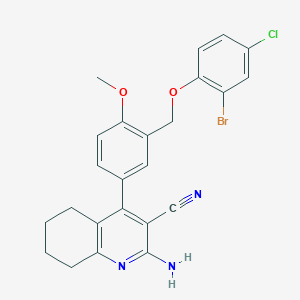 molecular formula C24H21BrClN3O2 B452992 2-Amino-4-{3-[(2-bromo-4-chlorophenoxy)methyl]-4-methoxyphenyl}-5,6,7,8-tetrahydro-3-quinolinecarbonitrile 