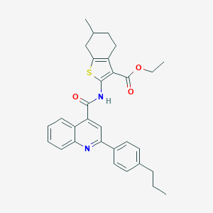 molecular formula C31H32N2O3S B452994 Ethyl 6-methyl-2-({[2-(4-propylphenyl)-4-quinolinyl]carbonyl}amino)-4,5,6,7-tetrahydro-1-benzothiophene-3-carboxylate 