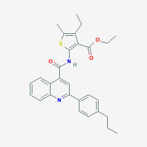 molecular formula C29H30N2O3S B452997 Ethyl 4-ethyl-5-methyl-2-({[2-(4-propylphenyl)-4-quinolinyl]carbonyl}amino)-3-thiophenecarboxylate 