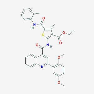 molecular formula C34H31N3O6S B453001 Ethyl 2-({[2-(2,5-dimethoxyphenyl)-4-quinolinyl]carbonyl}amino)-4-methyl-5-(2-toluidinocarbonyl)-3-thiophenecarboxylate 