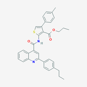 molecular formula C34H32N2O3S B453002 Propyl 4-(4-methylphenyl)-2-({[2-(4-propylphenyl)-4-quinolinyl]carbonyl}amino)-3-thiophenecarboxylate 