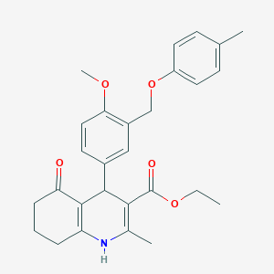 molecular formula C28H31NO5 B453008 Ethyl 4-{4-methoxy-3-[(4-methylphenoxy)methyl]phenyl}-2-methyl-5-oxo-1,4,5,6,7,8-hexahydro-3-quinolinecarboxylate 