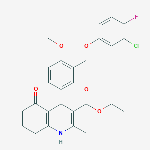molecular formula C27H27ClFNO5 B453009 Ethyl 4-{3-[(3-chloro-4-fluorophenoxy)methyl]-4-methoxyphenyl}-2-methyl-5-oxo-1,4,5,6,7,8-hexahydro-3-quinolinecarboxylate 