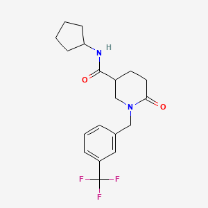 molecular formula C19H23F3N2O2 B4530094 N-cyclopentyl-6-oxo-1-[3-(trifluoromethyl)benzyl]-3-piperidinecarboxamide 