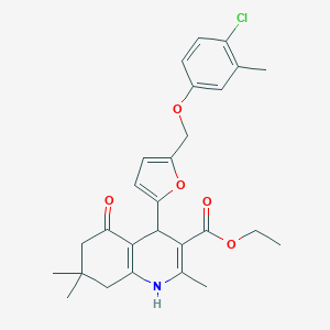 molecular formula C27H30ClNO5 B453013 Ethyl 4-{5-[(4-chloro-3-methylphenoxy)methyl]-2-furyl}-2,7,7-trimethyl-5-oxo-1,4,5,6,7,8-hexahydro-3-quinolinecarboxylate 