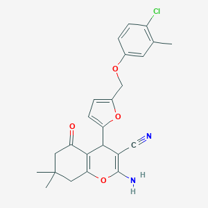molecular formula C24H23ClN2O4 B453015 2-amino-4-{5-[(4-chloro-3-methylphenoxy)methyl]-2-furyl}-7,7-dimethyl-5-oxo-5,6,7,8-tetrahydro-4H-chromene-3-carbonitrile 