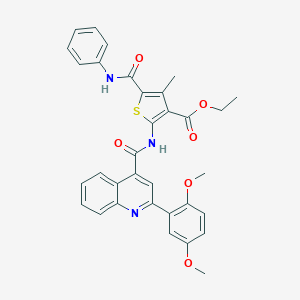 molecular formula C33H29N3O6S B453020 Ethyl 2-({[2-(2,5-dimethoxyphenyl)quinolin-4-yl]carbonyl}amino)-4-methyl-5-(phenylcarbamoyl)thiophene-3-carboxylate 