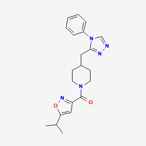 molecular formula C21H25N5O2 B4530217 1-[(5-isopropylisoxazol-3-yl)carbonyl]-4-[(4-phenyl-4H-1,2,4-triazol-3-yl)methyl]piperidine 