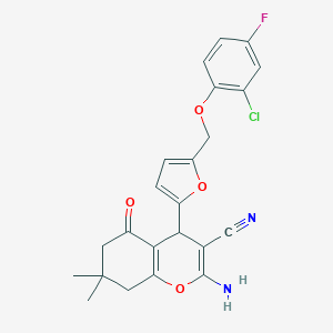2-amino-4-{5-[(2-chloro-4-fluorophenoxy)methyl]-2-furyl}-7,7-dimethyl-5-oxo-5,6,7,8-tetrahydro-4H-chromene-3-carbonitrile