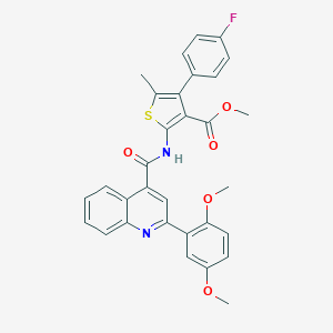 molecular formula C31H25FN2O5S B453027 Methyl 2-({[2-(2,5-dimethoxyphenyl)-4-quinolinyl]carbonyl}amino)-4-(4-fluorophenyl)-5-methyl-3-thiophenecarboxylate 