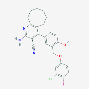 molecular formula C26H25ClFN3O2 B453029 2-Amino-4-{3-[(3-chloro-4-fluorophenoxy)methyl]-4-methoxyphenyl}-5,6,7,8,9,10-hexahydrocycloocta[b]pyridine-3-carbonitrile 