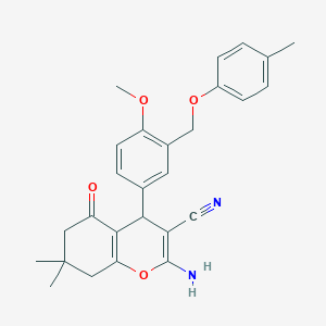 molecular formula C27H28N2O4 B453032 2-amino-4-{4-methoxy-3-[(4-methylphenoxy)methyl]phenyl}-7,7-dimethyl-5-oxo-5,6,7,8-tetrahydro-4H-chromene-3-carbonitrile 
