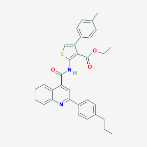 molecular formula C33H30N2O3S B453035 Ethyl 4-(4-methylphenyl)-2-({[2-(4-propylphenyl)-4-quinolinyl]carbonyl}amino)-3-thiophenecarboxylate 
