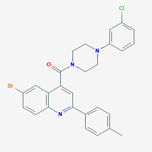molecular formula C27H23BrClN3O B453037 6-Bromo-4-{[4-(3-chlorophenyl)-1-piperazinyl]carbonyl}-2-(4-methylphenyl)quinoline 