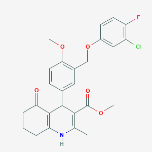 molecular formula C26H25ClFNO5 B453043 Methyl 4-{3-[(3-chloro-4-fluorophenoxy)methyl]-4-methoxyphenyl}-2-methyl-5-oxo-1,4,5,6,7,8-hexahydro-3-quinolinecarboxylate 