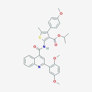 molecular formula C34H32N2O6S B453052 Isopropyl 2-({[2-(2,5-dimethoxyphenyl)-4-quinolinyl]carbonyl}amino)-4-(4-methoxyphenyl)-5-methyl-3-thiophenecarboxylate 