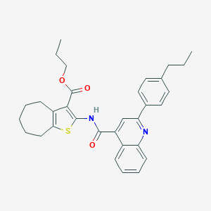 molecular formula C32H34N2O3S B453053 propyl 2-({[2-(4-propylphenyl)-4-quinolinyl]carbonyl}amino)-5,6,7,8-tetrahydro-4H-cyclohepta[b]thiophene-3-carboxylate 