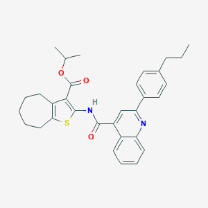 molecular formula C32H34N2O3S B453058 isopropyl 2-({[2-(4-propylphenyl)-4-quinolinyl]carbonyl}amino)-5,6,7,8-tetrahydro-4H-cyclohepta[b]thiophene-3-carboxylate 