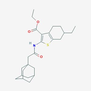 molecular formula C25H35NO3S B453077 Ethyl 2-[(1-adamantylacetyl)amino]-6-ethyl-4,5,6,7-tetrahydro-1-benzothiophene-3-carboxylate 
