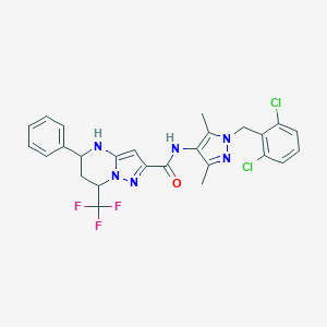 molecular formula C26H23Cl2F3N6O B453083 N-[1-(2,6-dichlorobenzyl)-3,5-dimethyl-1H-pyrazol-4-yl]-5-phenyl-7-(trifluoromethyl)-4,5,6,7-tetrahydropyrazolo[1,5-a]pyrimidine-2-carboxamide 