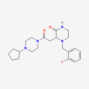 molecular formula C22H31FN4O2 B4530875 3-[2-(4-cyclopentyl-1-piperazinyl)-2-oxoethyl]-4-(2-fluorobenzyl)-2-piperazinone 