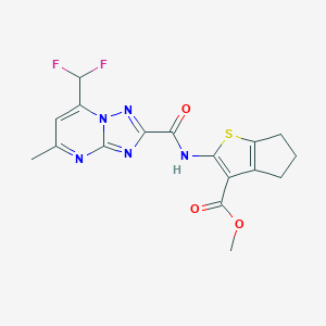 molecular formula C17H15F2N5O3S B453090 methyl 2-({[7-(difluoromethyl)-5-methyl[1,2,4]triazolo[1,5-a]pyrimidin-2-yl]carbonyl}amino)-5,6-dihydro-4H-cyclopenta[b]thiophene-3-carboxylate 