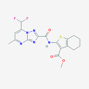 molecular formula C18H17F2N5O3S B453091 Methyl 2-({[7-(difluoromethyl)-5-methyl[1,2,4]triazolo[1,5-a]pyrimidin-2-yl]carbonyl}amino)-4,5,6,7-tetrahydro-1-benzothiophene-3-carboxylate 